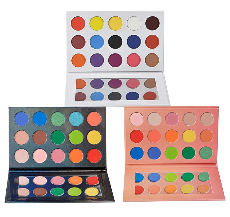 diy 15 color long lasting high pigment matte shimmer eyeshadow palette with 3 colors palette to choose