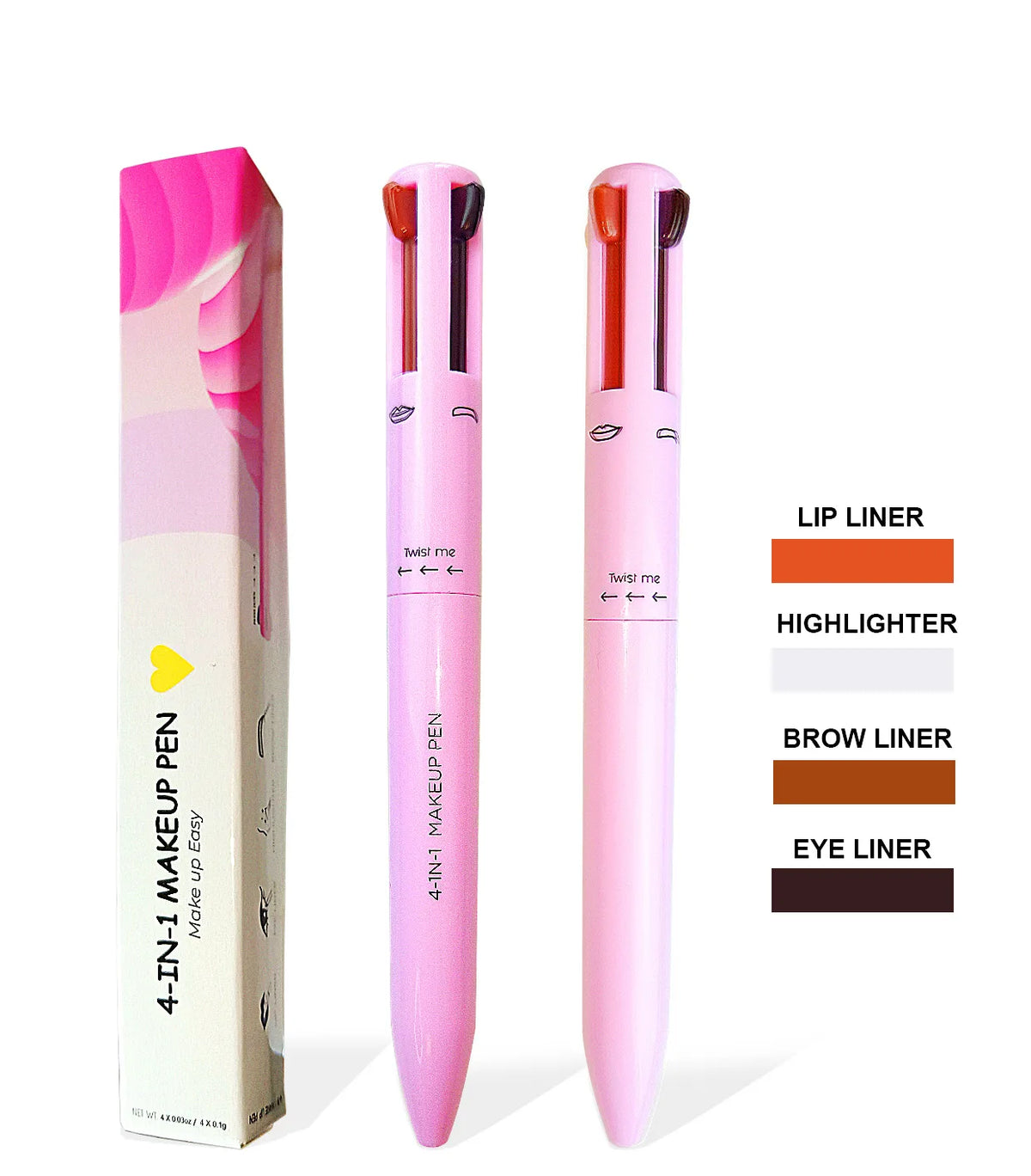 4-in-1 mineral makeup pen with 4 color eyebrow pencil eyeliner lip liner highlighter touch-up makeup