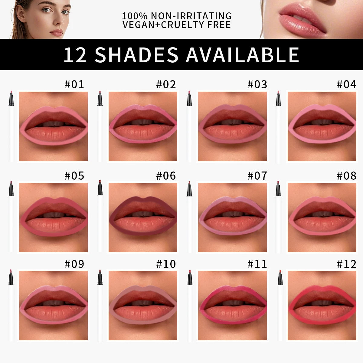12 pink color liquid lip liner waterproof long lasting cosmetics new lip liner