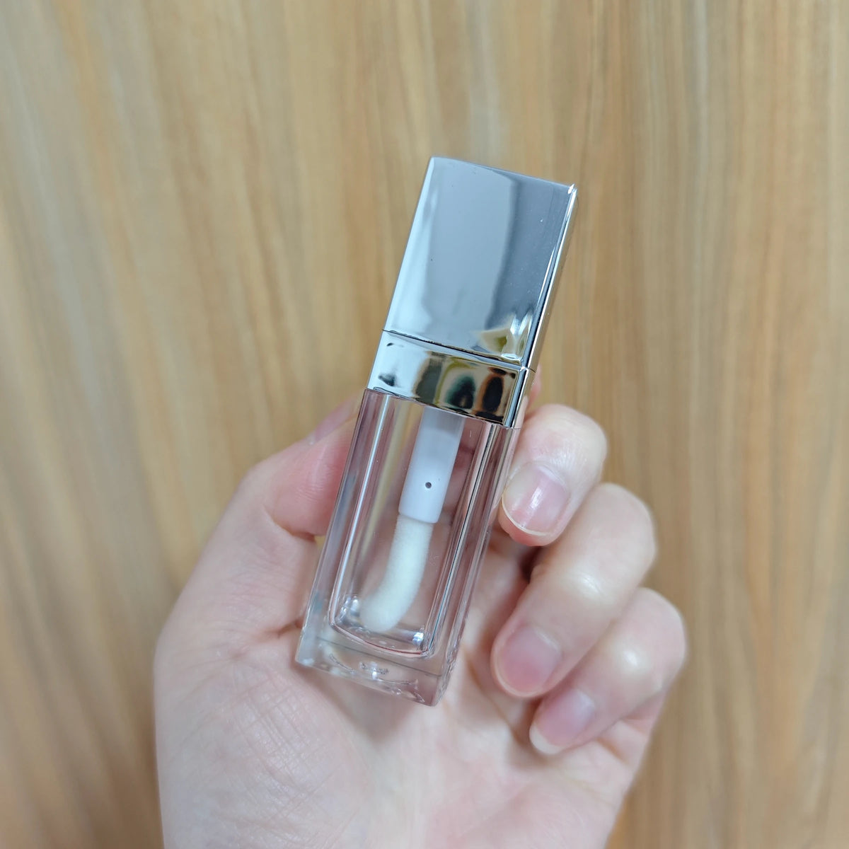 10ml silver lipgloss tube petg plastic big wand brush empty lipgloss tube cosmetics lip gloss container