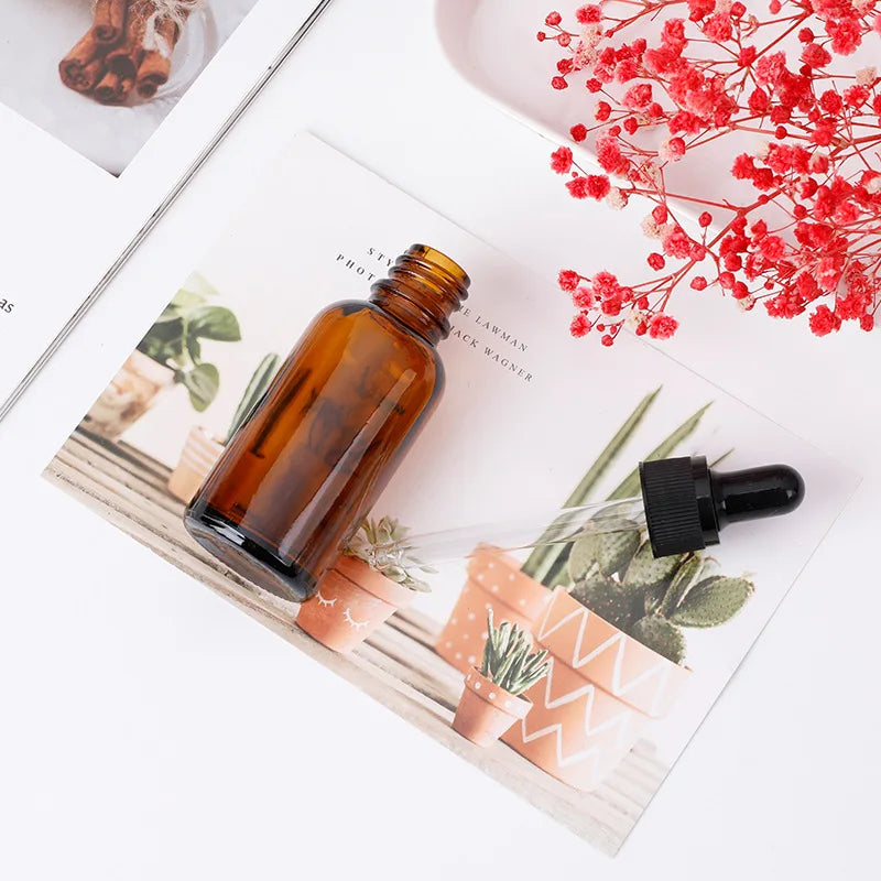 amber brown clear matte black oblique shoulder essential serum oil glass dropper bottle 1oz 15ml 30ml 50ml 120ml