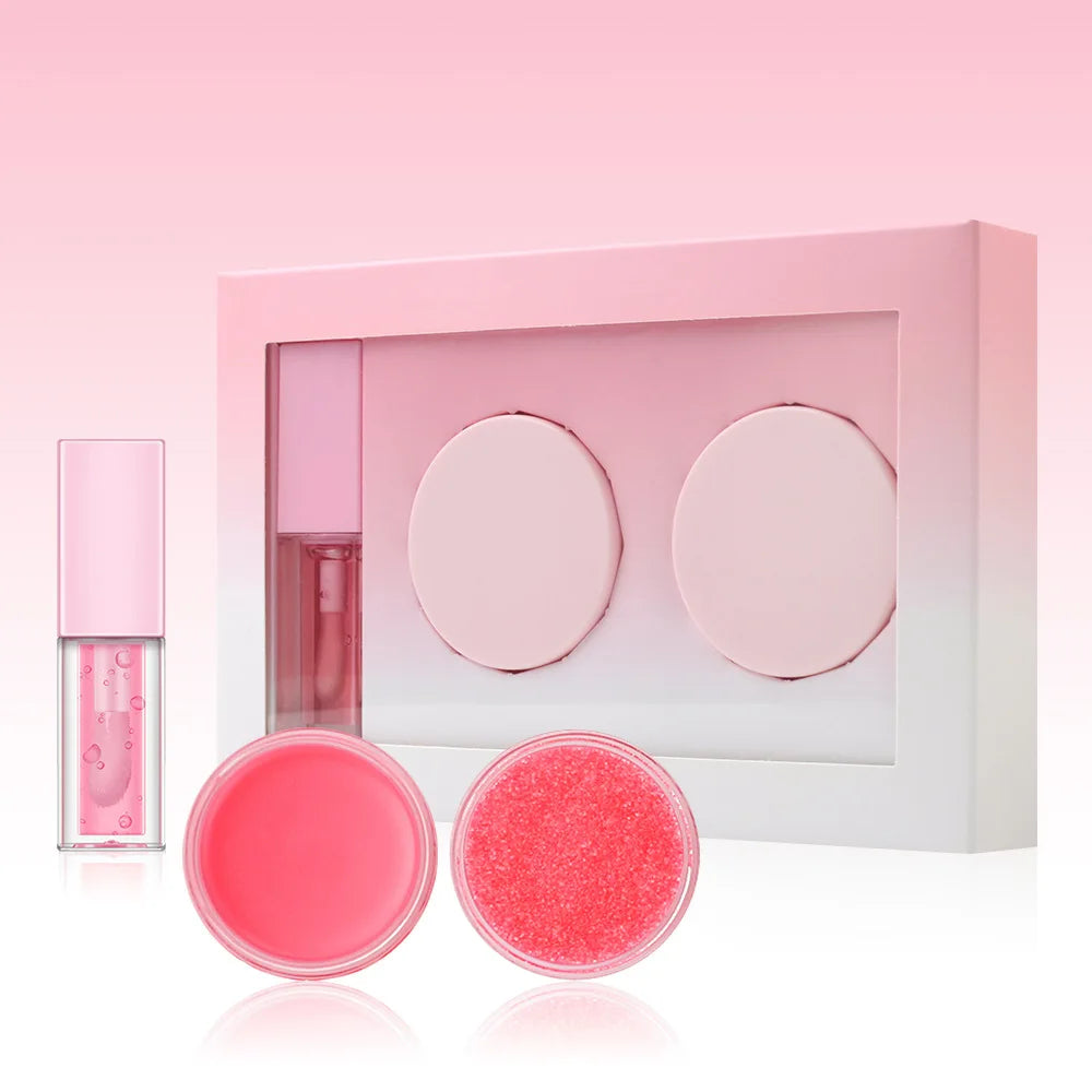new style fruit flavored lip oil overnight lip mask lip scrub moisturizing 3 in 1 lip care set