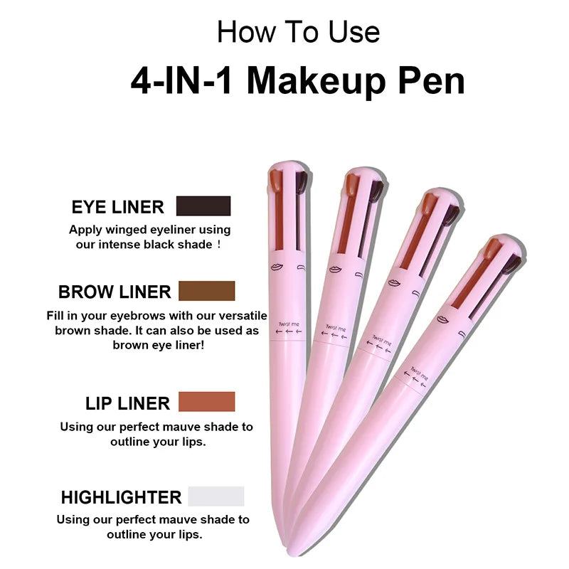 4-in-1 mineral makeup pen with 4 color eyebrow pencil eyeliner lip liner highlighter touch-up makeup