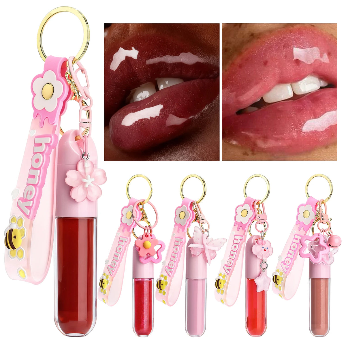 moisturizing glossy lipgloss waterproof matte lipstick 65 colors hydrating lip gloss with cute keychain