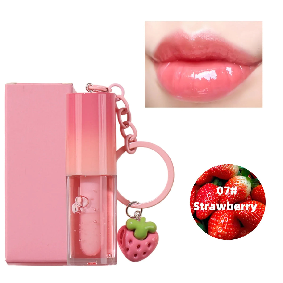 strawberry keychain moisturizing vegan fruit flavor moisture lip glow oil lip gloss lip gloss