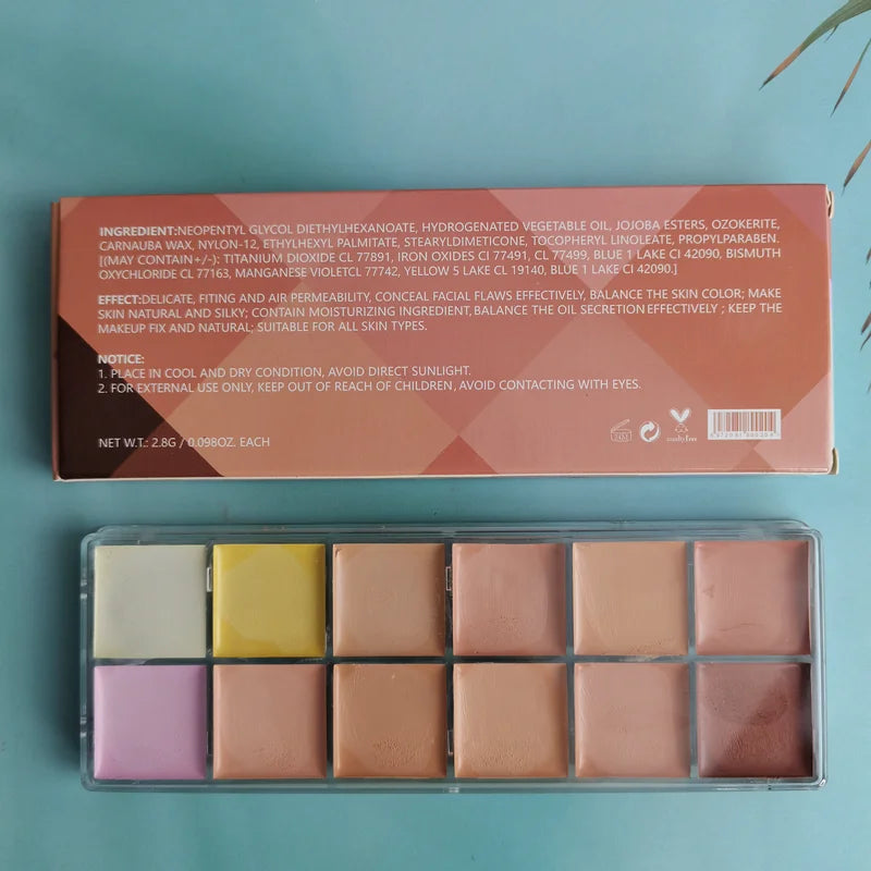 12 colors makeup creamy full coverage concealer palette vegan cosmetics cream foundation concealer