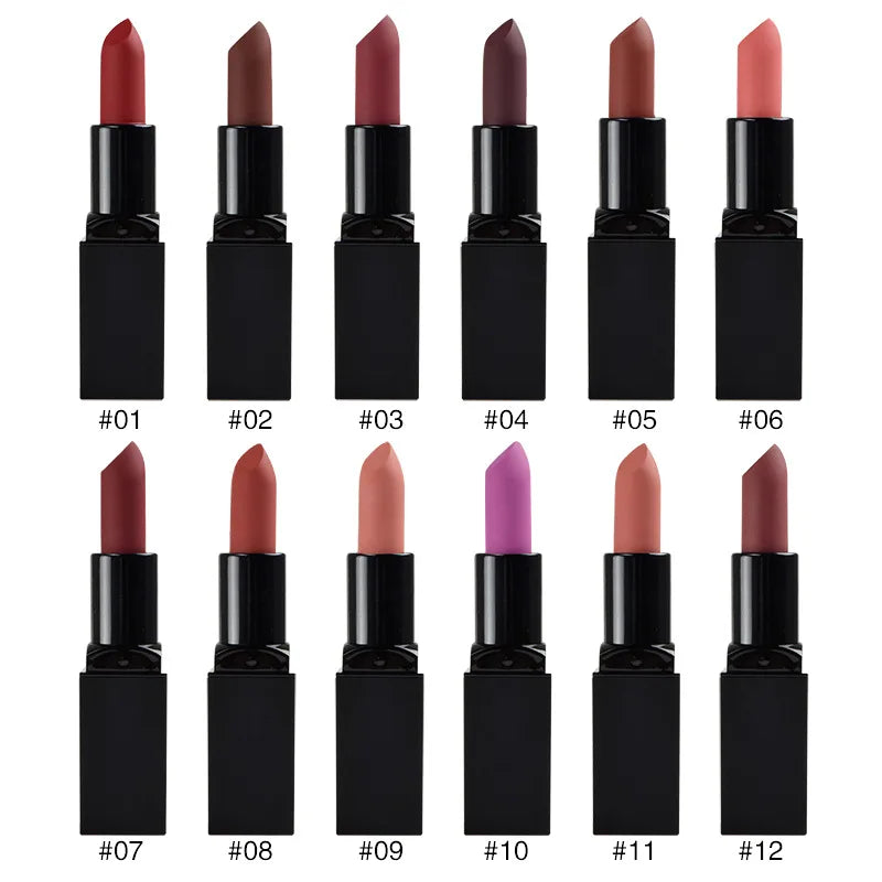 cosmetics black square tube vegan organic waterproof long lasting makeup creamy nude matte lipstick