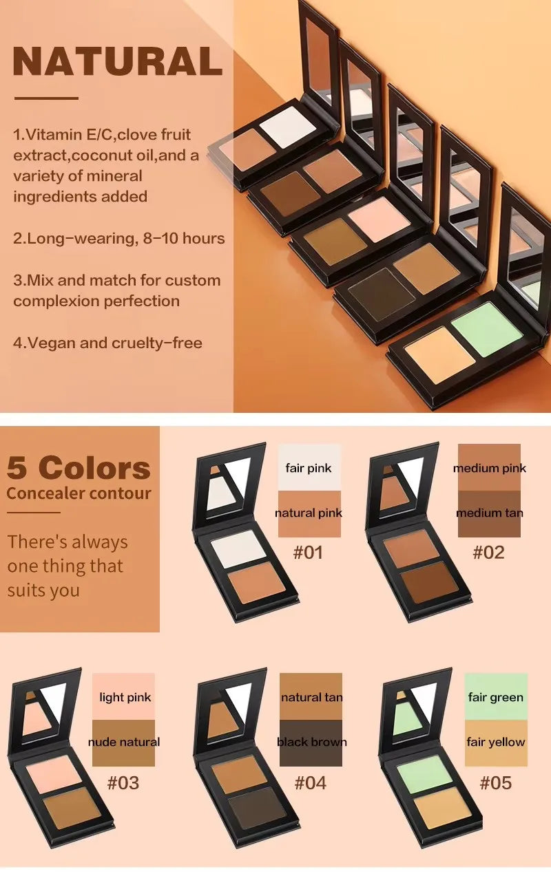 2 colors face makeup concealer palette full coverage waterproof vegan cream concealer palette