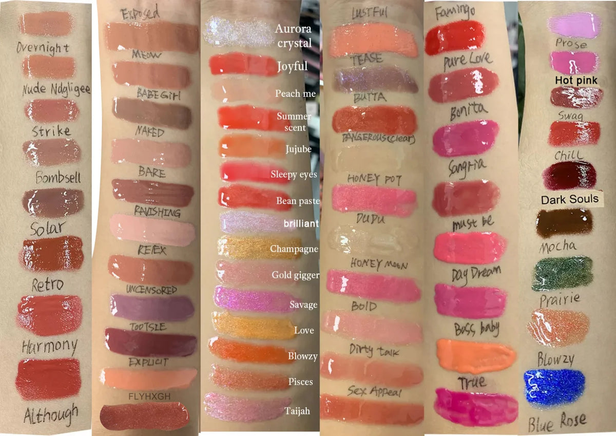 metal tip press glass bottle lip moisturizing liquid nude lipgloss vegan high pigment lip gloss