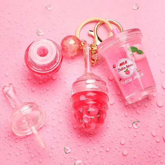 cute lipgloss with keychain cup vegan moisturizing fruit flavor lip gloss oil with keychain