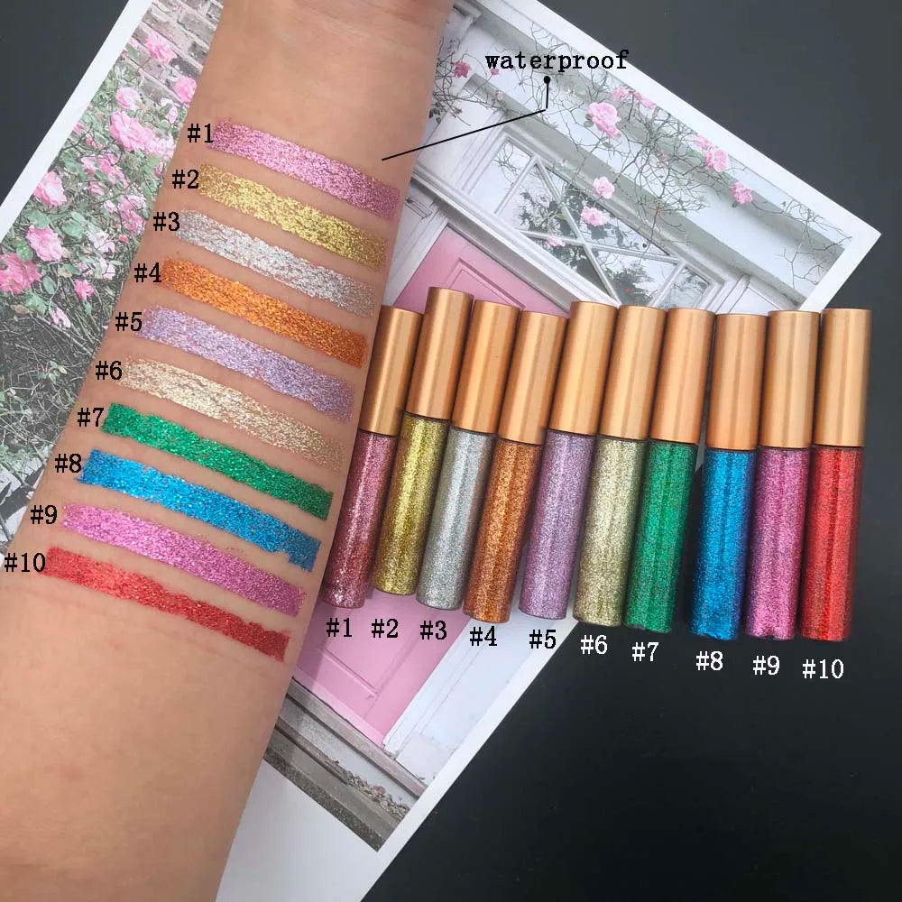 high pigment shinny liquid glitter eyeliner waterproof eyeliner vegan shimmer liquid eyeliner