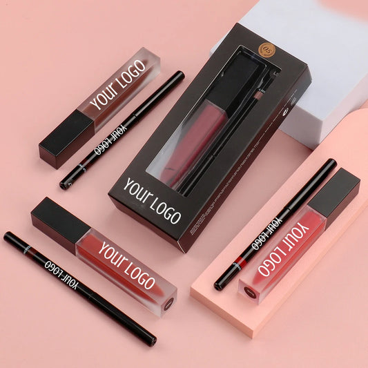 beauty gift set makeup cosmetics lip stick lip liner pencil beauty cosmetic matte lipstick set lip kit 2pcs
