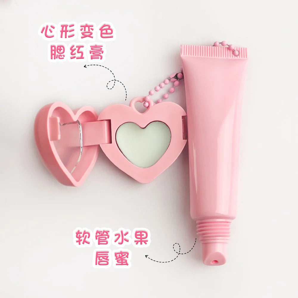 15ml lipgloss with heart shape color changing blush keychain vegan jojoba oil aloe vera high pigment moisturizing lip gl