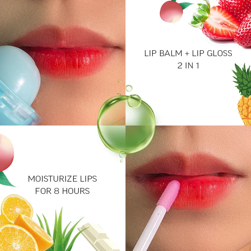lip care products magic color hydrating tinted clear color changing lip oil 2-in-1 pink lollipop round ball chapstick li