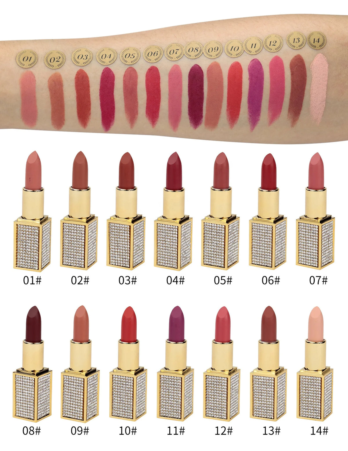 14colors diamond lipstick tube waterproof matte lip stick longlasting lipsticks makeup