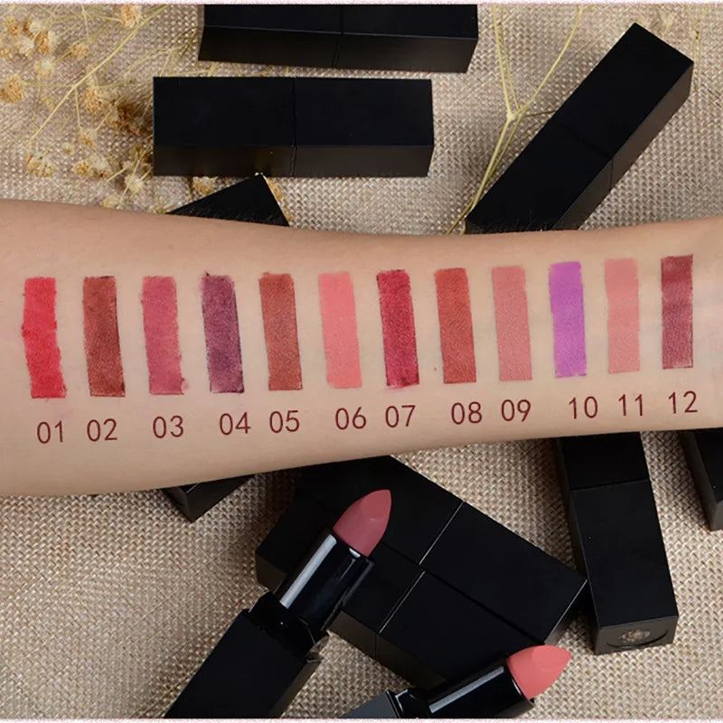 cosmetics black square tube vegan organic waterproof long lasting makeup creamy nude matte lipstick