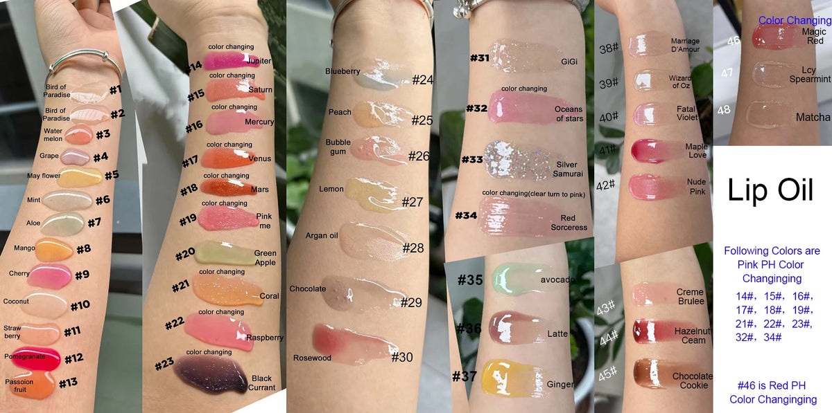 moisturizing shiny glossy lip oil gloss pomegranate waterproof vegan color changing lip oil