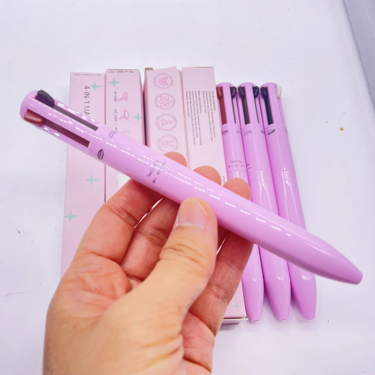 4-in-1 mineral makeup pen with 4 color eyebrow pencil eyeliner lip liner highlighter touch-up makeup