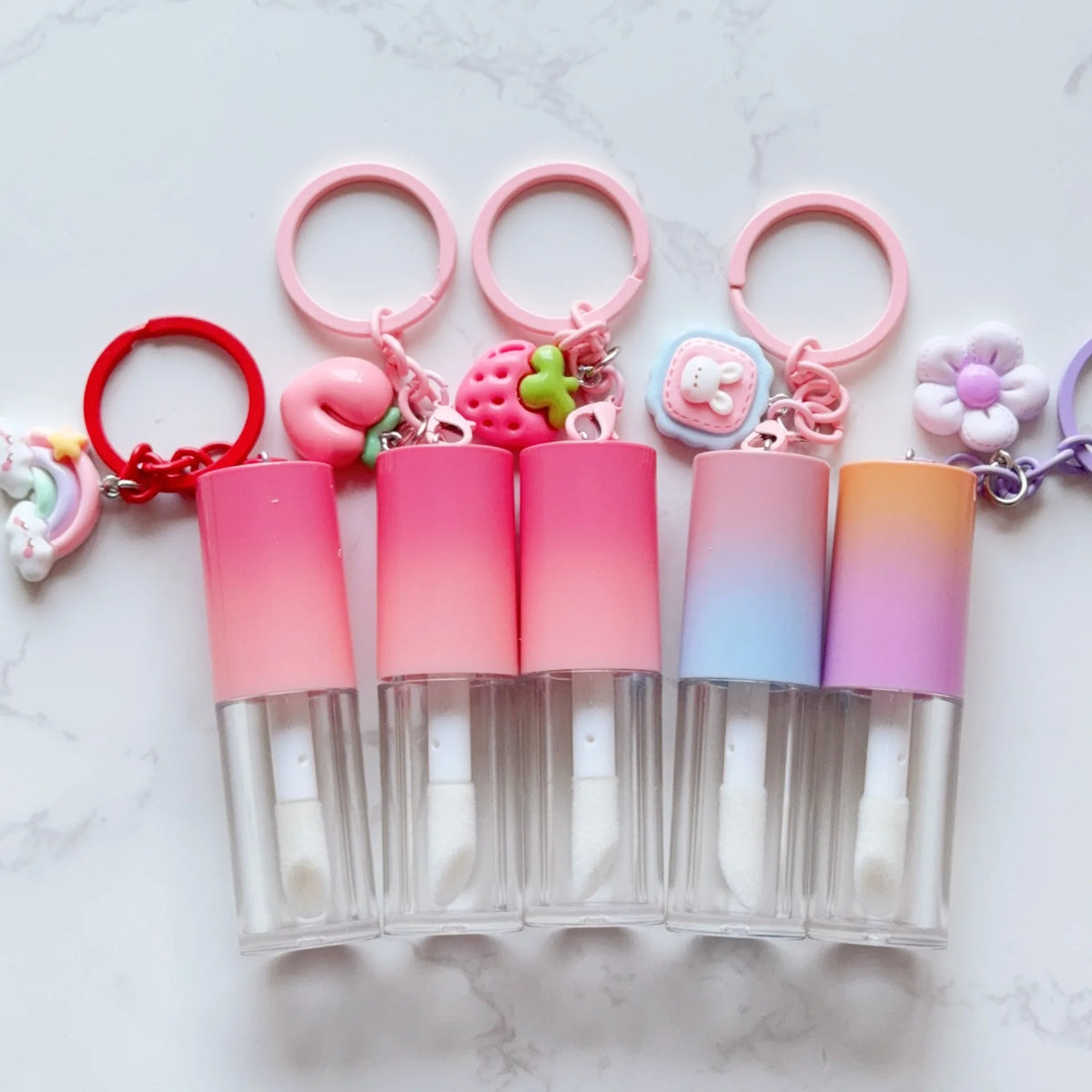 lipgloss tube cosmetics packaging plastic cute gradient color empty lip gloss oil lipstick tube with keychain
