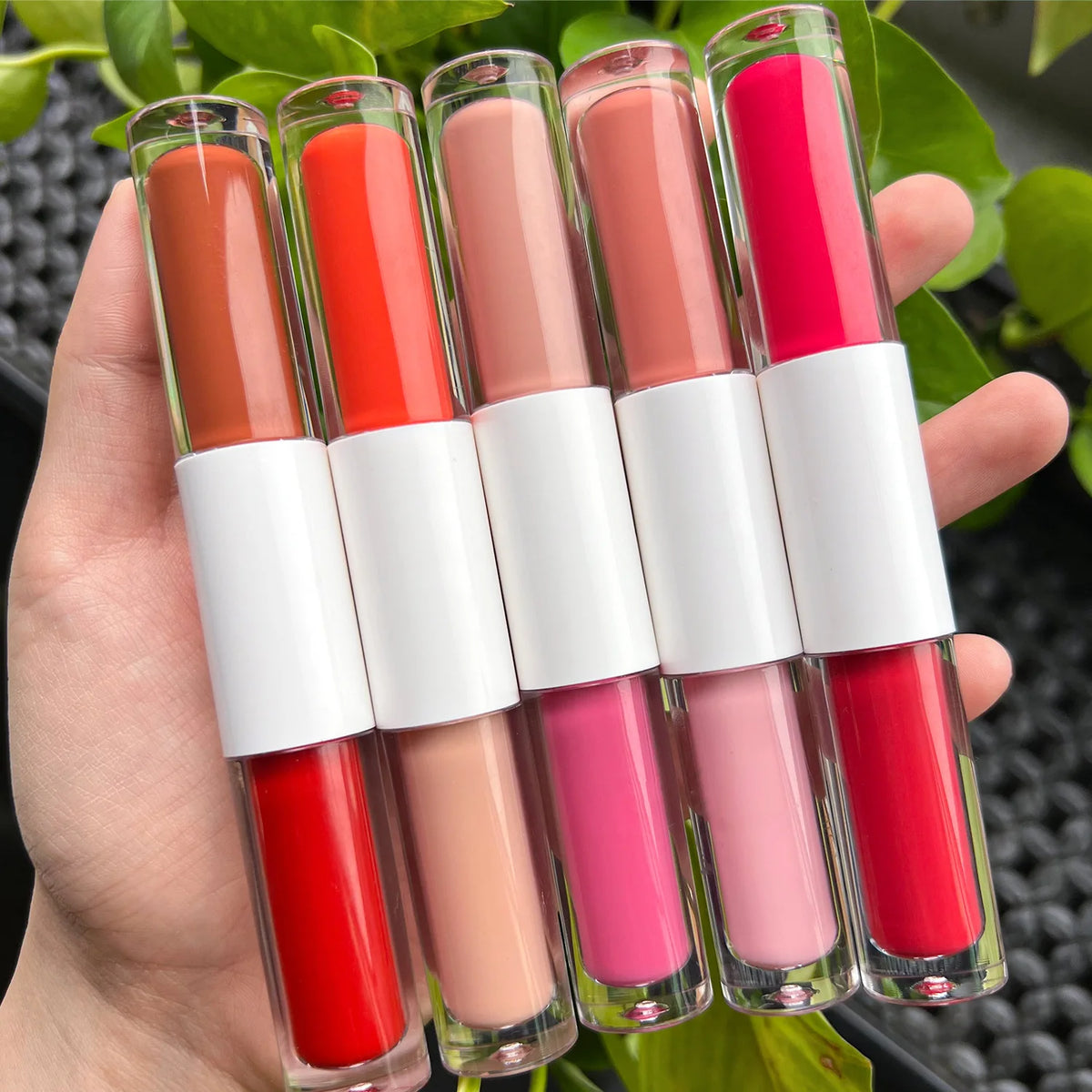 48 colors dual ended transparent tube lip gloss waterproof non-stick cup glossy matte 2 in 1 lip gloss