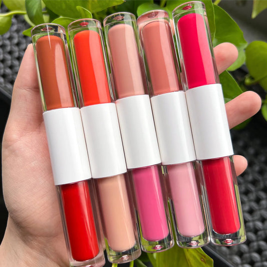 48 colors dual ended transparent tube lip gloss waterproof non-stick cup glossy matte 2 in 1 lip gloss
