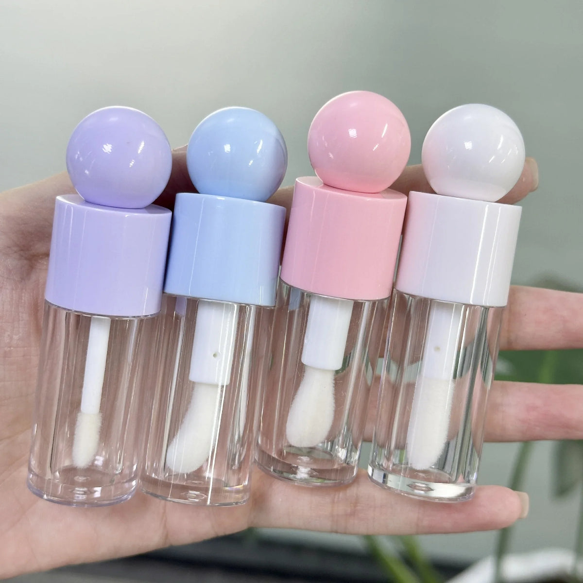 6ml containers 5ml cosmetics packaging 4ml pink lip oil clear tube big brush key chain ball heart shape lipgloss lip glo