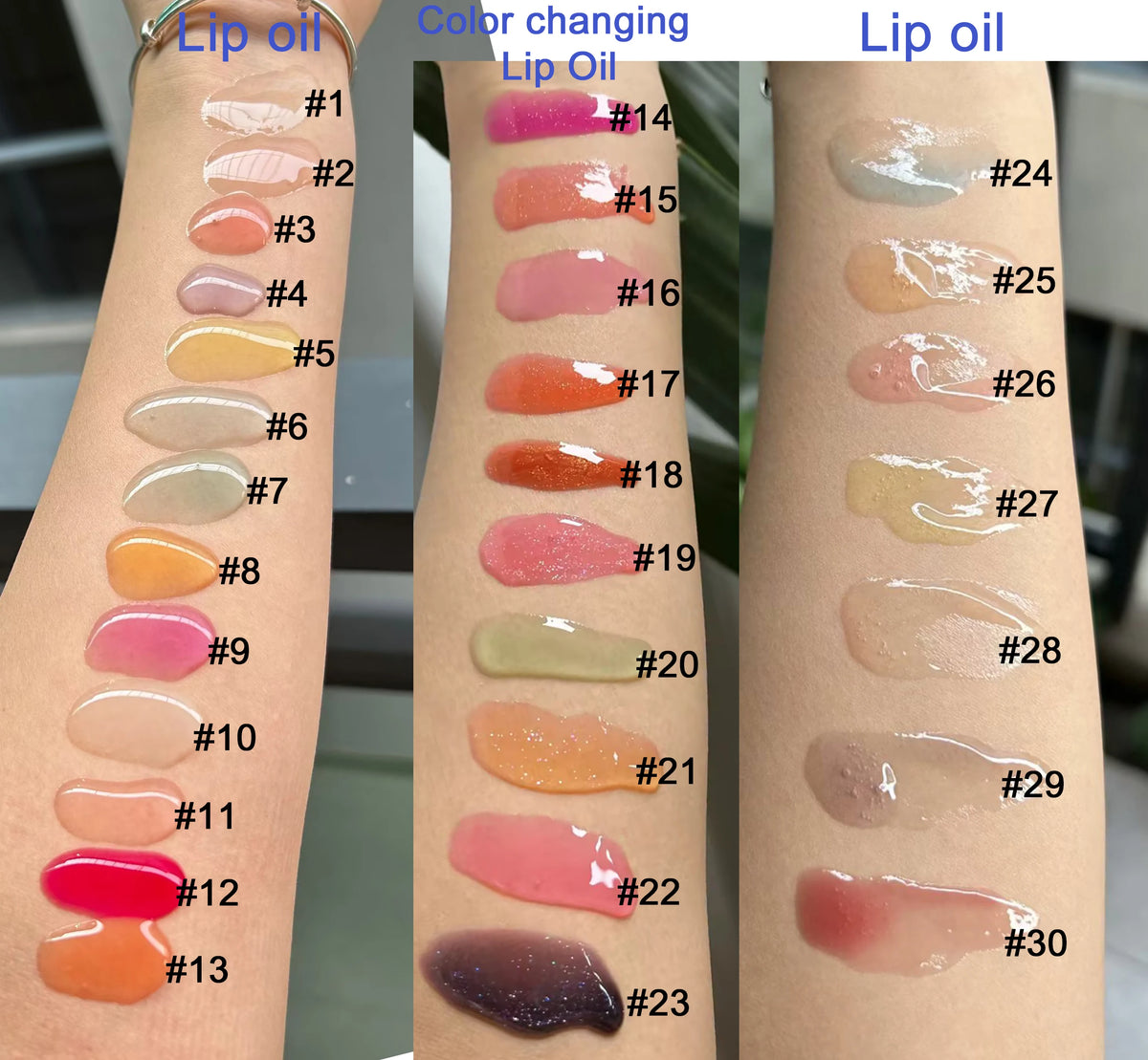 Color-changing glitter shimmer lip oil