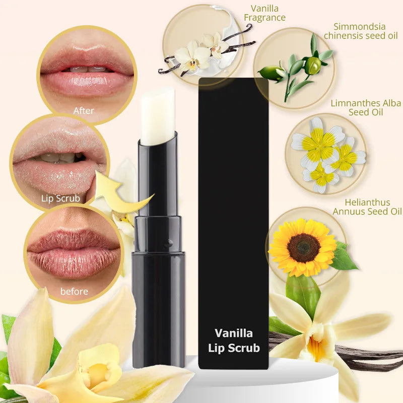 hot sale 2 in 1 lip care lip pigmentation moisturizing hydrating vanilla lip scrub stick