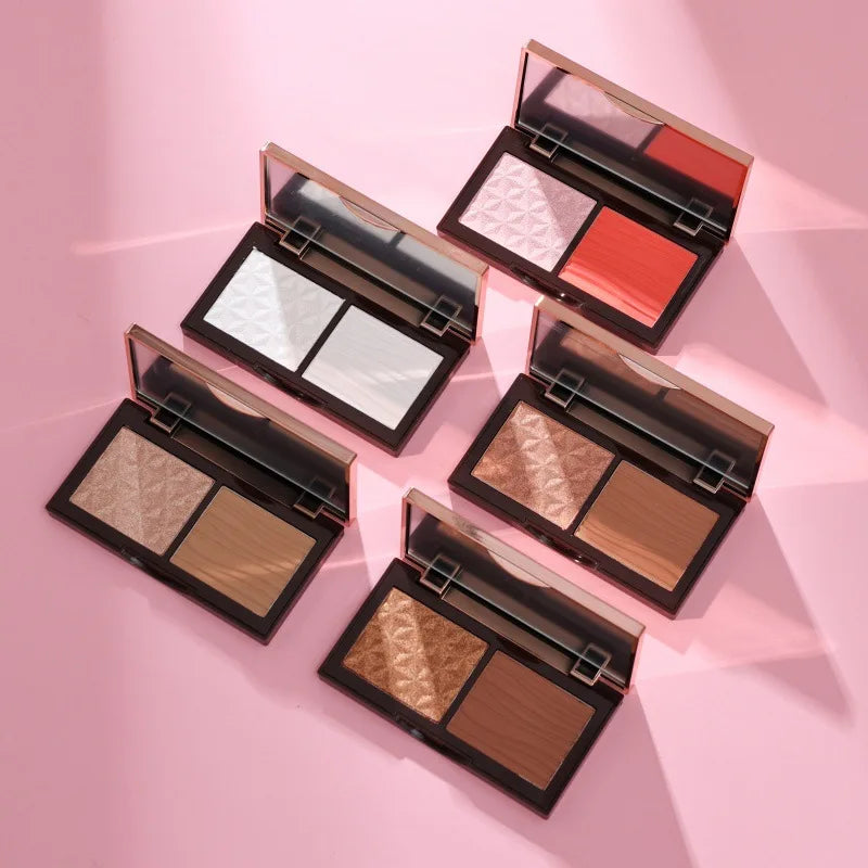 highlighter contour palette waterproof high pigment 2 in 1 shimmer matte highlighter blush bronzer palette