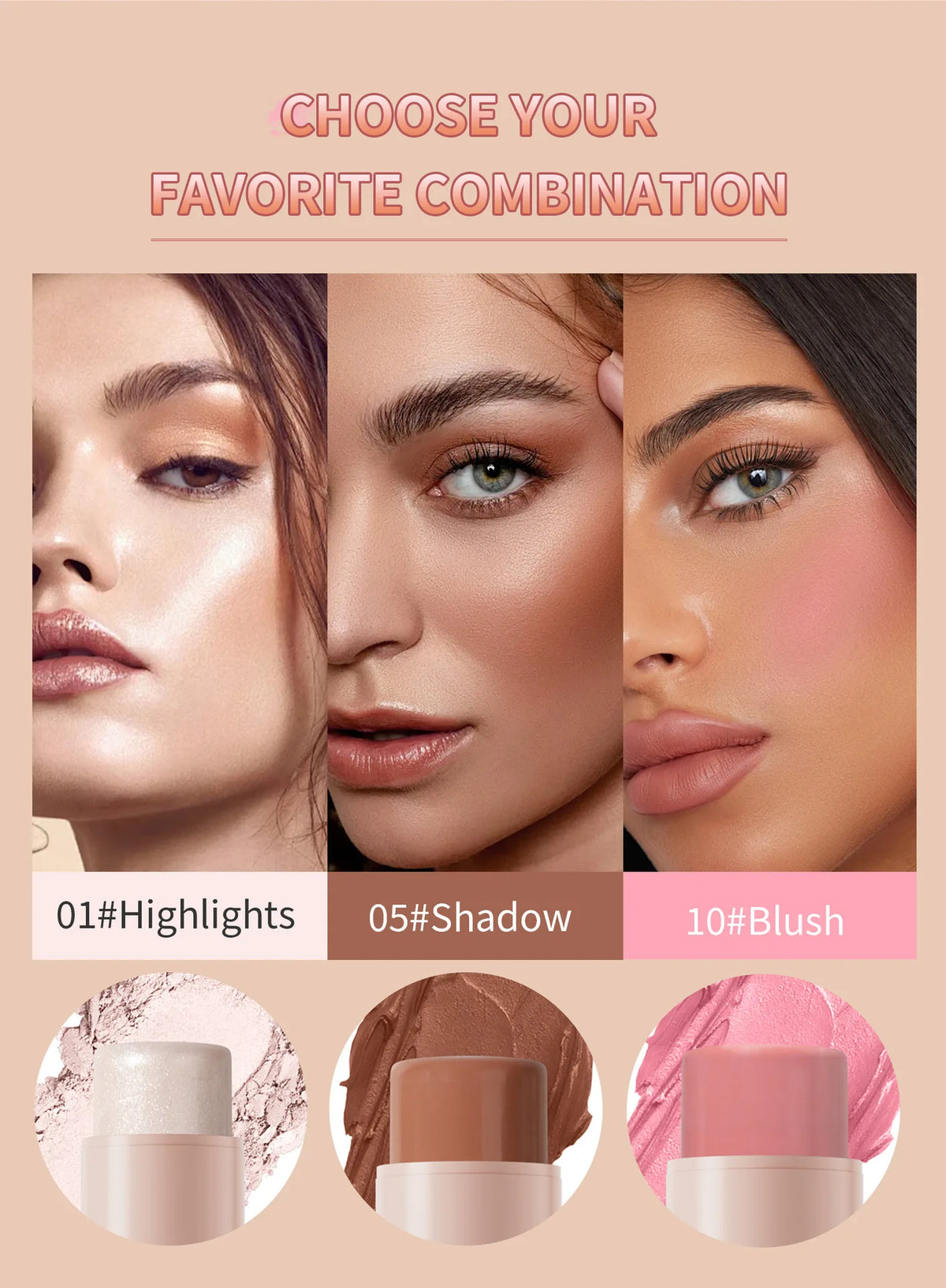 professional vegan waterproof long-wearing highlighter counter stick for bronzing highlighting makeup