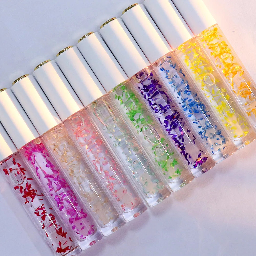 natural lip gloss with dry flower inside lip oil moisturizer clear lipgloss