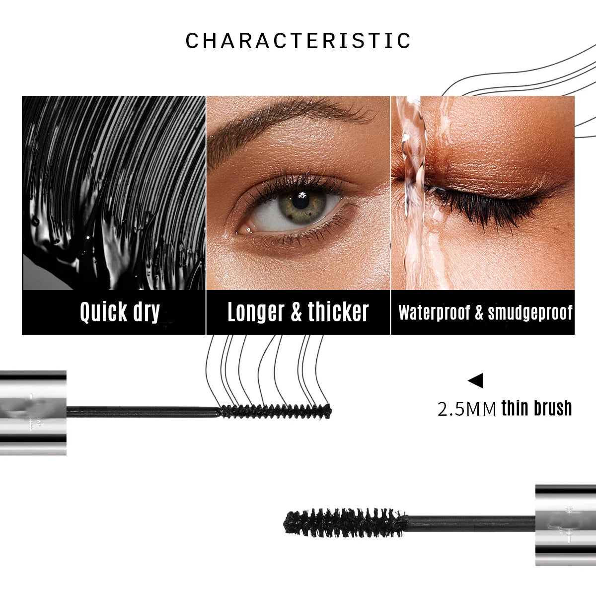 silver tube 2 in 1 double-side fiber mascara 4d eyelash waterproof organic volume vegan eye lash mascara