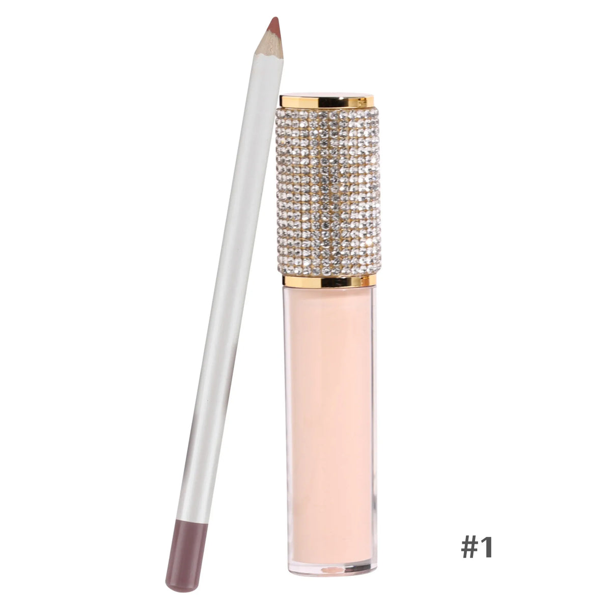 multi-color set clear case diamond lip gloss white lip liner pen liquid lipstick 2 in 1 lip kit