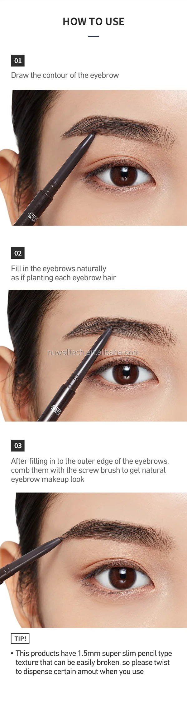 triangle tip black double head brow pencil dark brown black waterproof eyebrow pencil