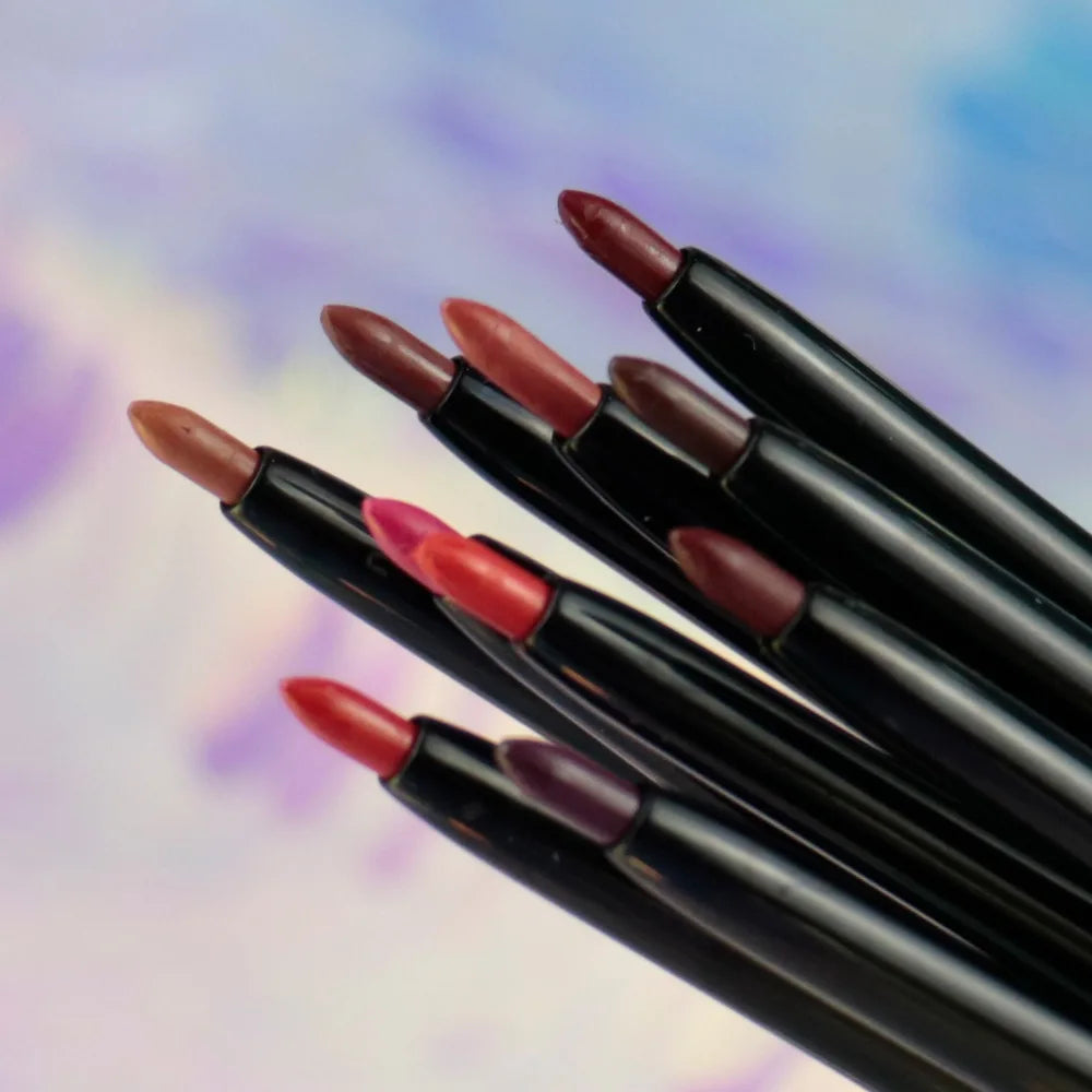 Retractable waterproof lip liner pencil with sharpener in multiple colors
