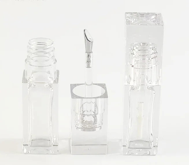 Empty clear square plastic lip gloss tubes