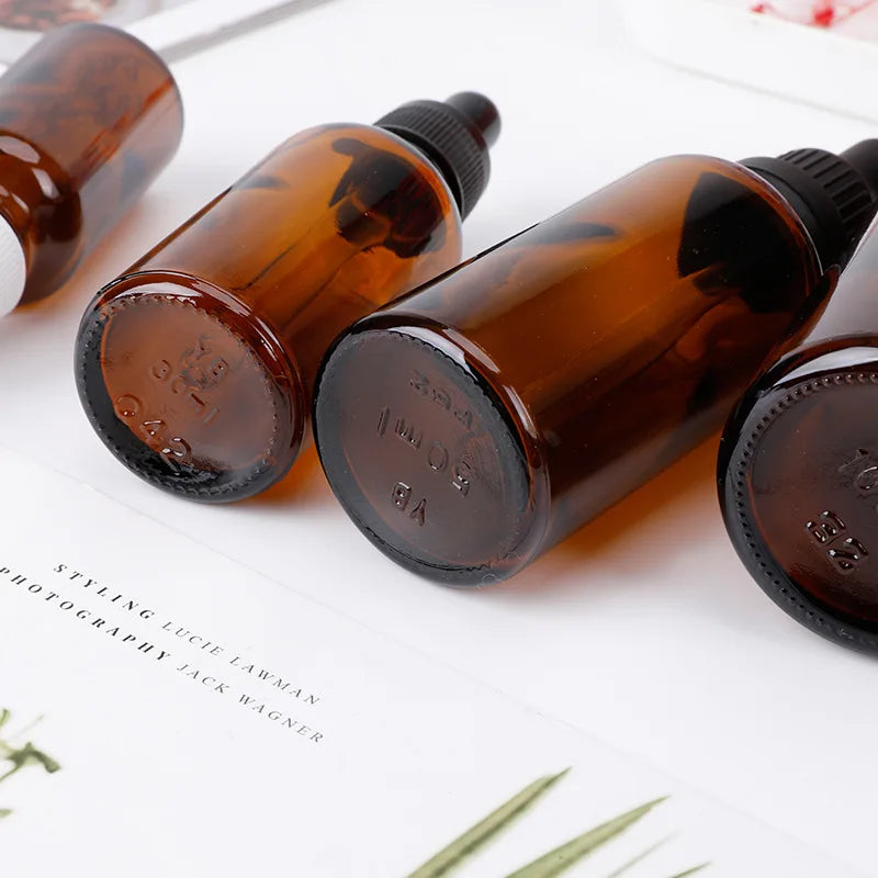 amber brown clear matte black oblique shoulder essential serum oil glass dropper bottle 1oz 15ml 30ml 50ml 120ml
