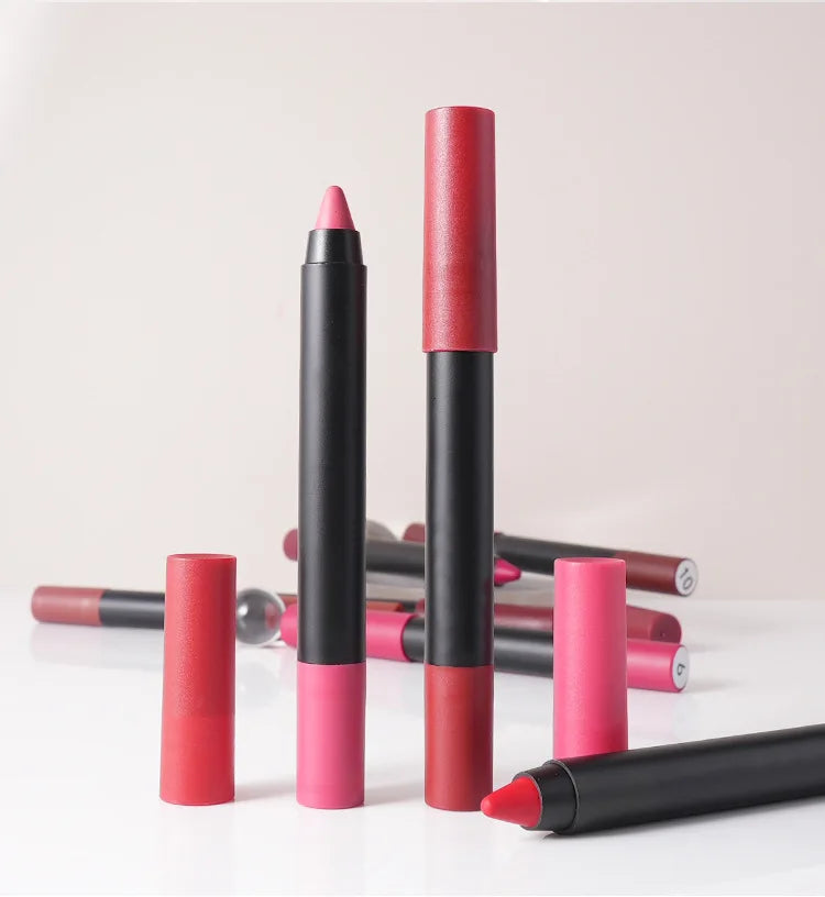 18 colors black matte finish lipliner pencil waterproof smooth non-stick cup long lasting lip liner