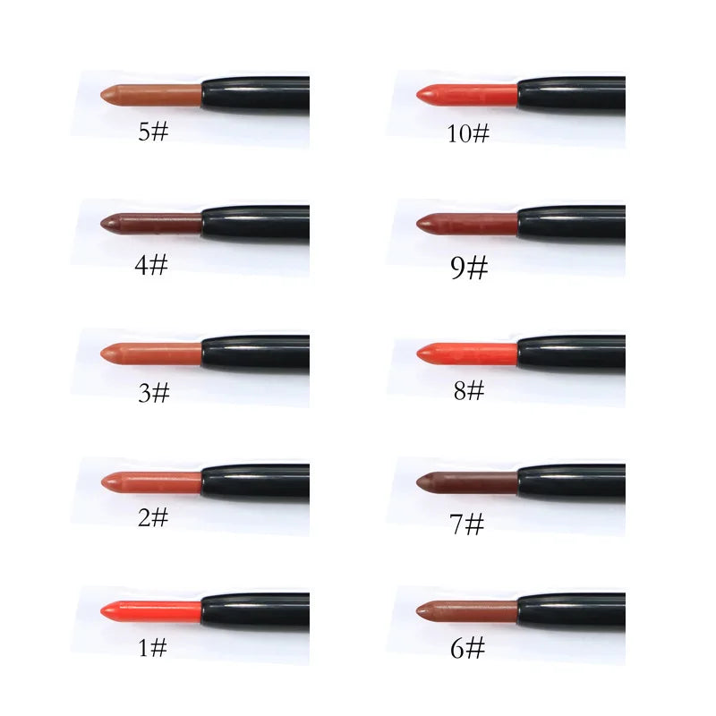 Retractable waterproof lip liner pencil with sharpener in multiple colors