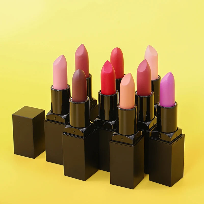 cosmetics black square tube vegan organic waterproof long lasting makeup creamy nude matte lipstick
