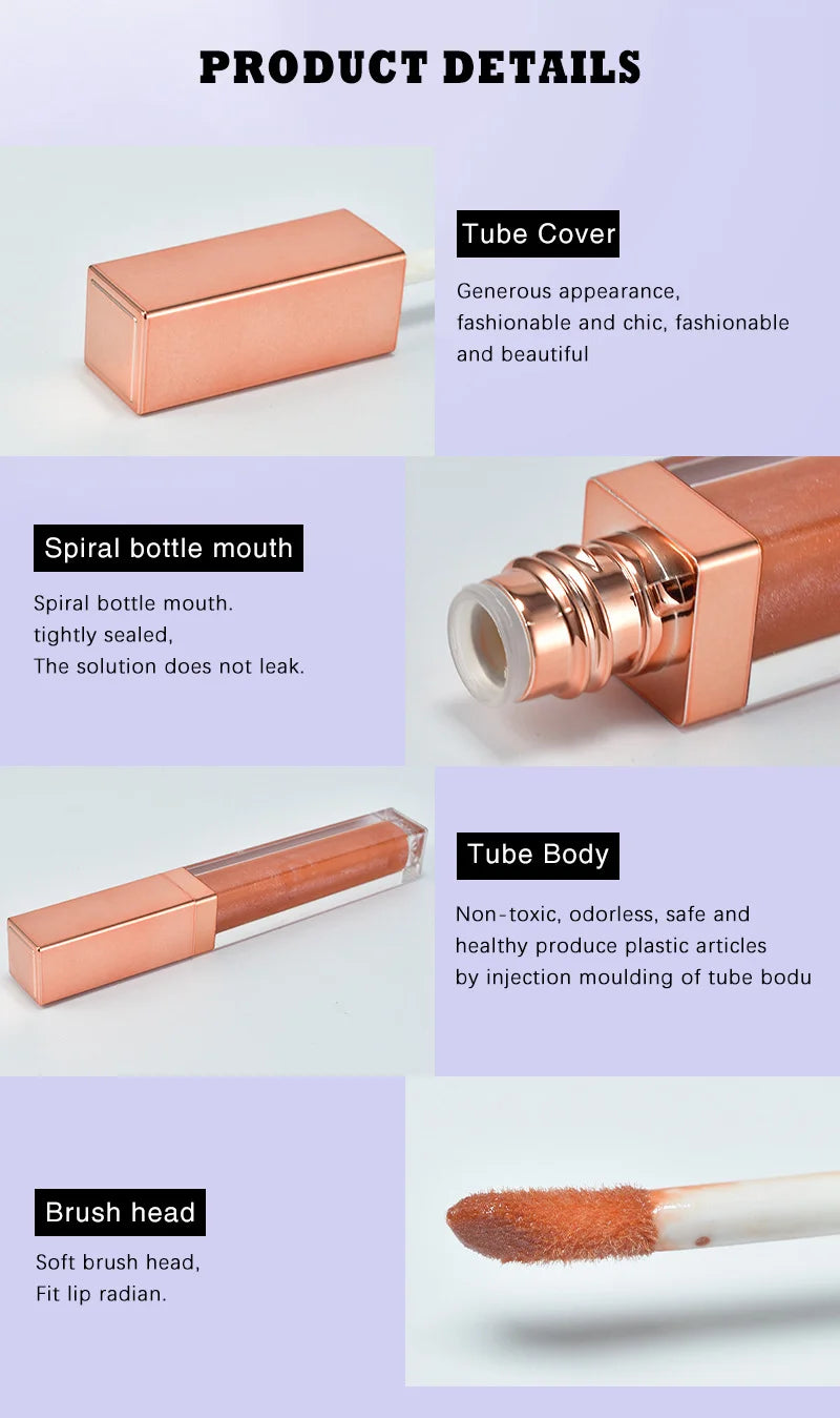 empty rose gold cosmetic plastic lipgloss packaging tube lip oil liptint packaging 5ml lip gloss tube container
