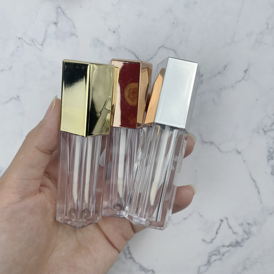 low moq empty pentagonal rose gold lip gloss tube 7.5ml unique plastic wand lip gloss tube container
