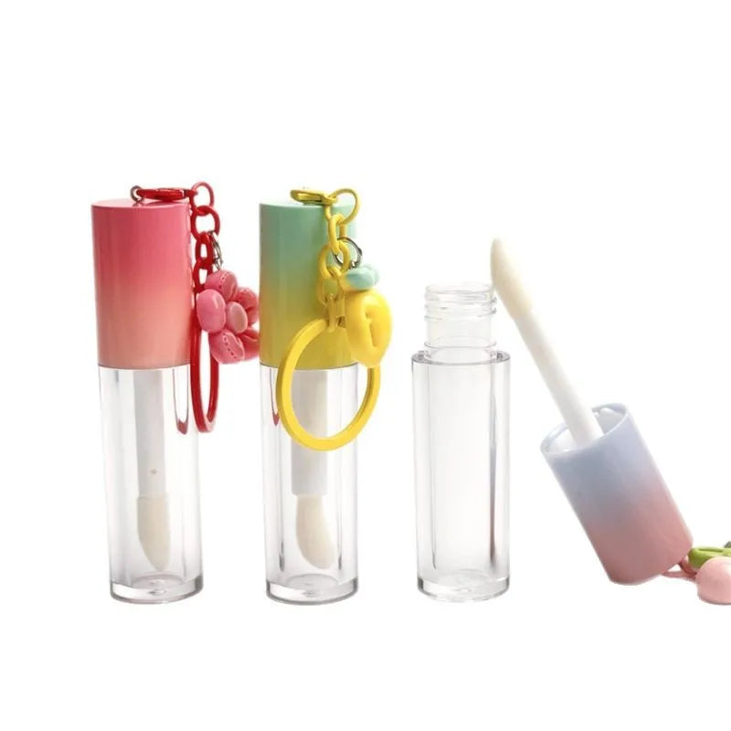 4ml 6ml gradient color pink big wand lip gloss container lipgloss wand tubes with big brush lip oil bottle with cute key