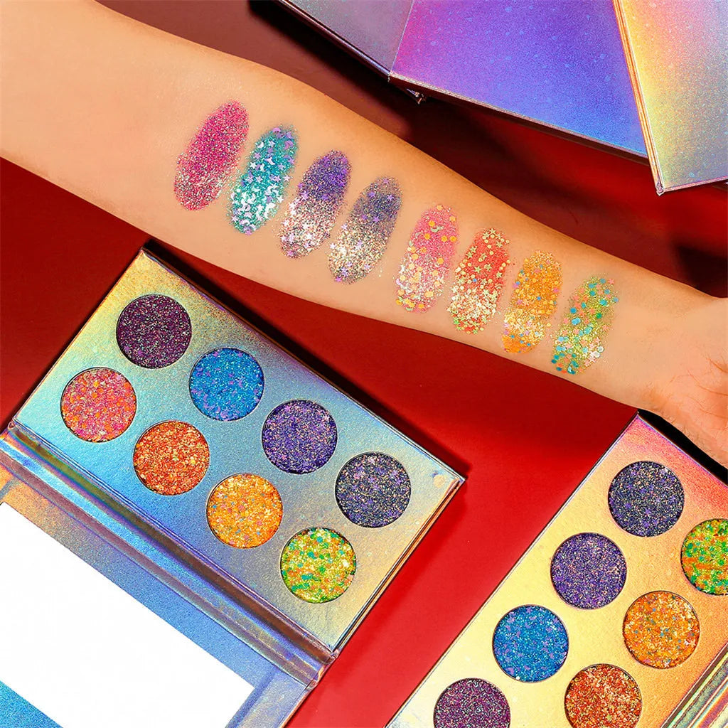 Neon glitter eyeshadow palette with 8 colors