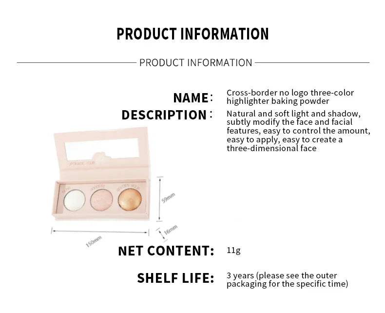 3-in-1 makeup shimmer highlighter palette cruelty-free vegan face highlighter powder