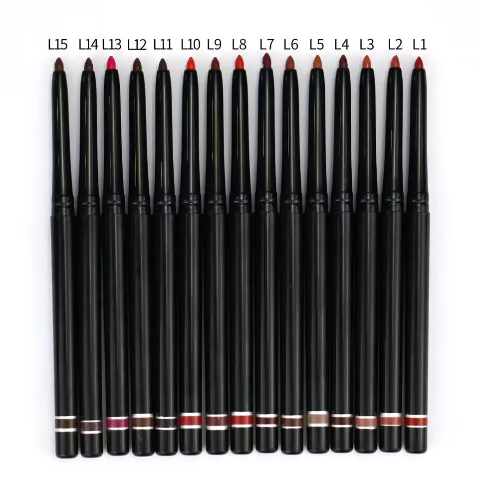 Retractable waterproof lip liner pencil with sharpener in multiple colors