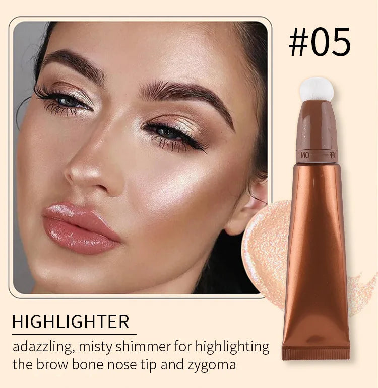 6 colors squeeze tube highlighter face makeup shimmer liquid illuminator long lasting highlighter