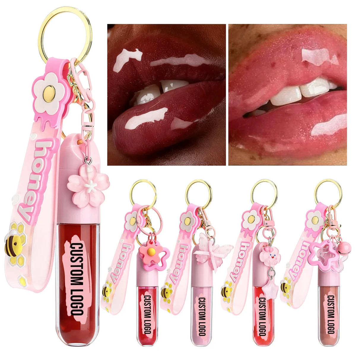 moisturizing keychain lip gloss hydrating lip shine for travel portable non-sticky charm lipgloss