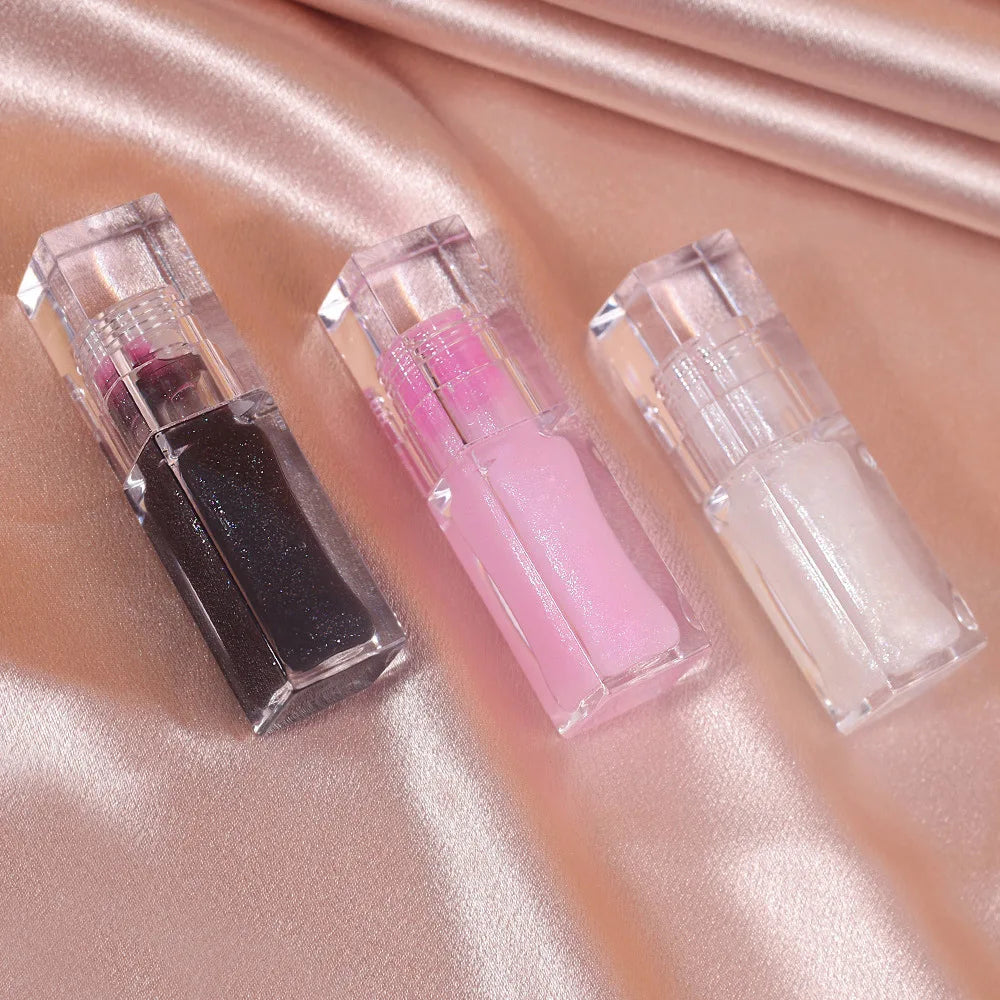 High Quality 3 Colors Clear Square Tubes Lip Oil Color Changing Vanilla Mineral Lip Oil Private Label