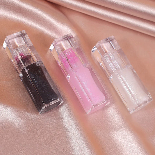 High Quality 3 Colors Clear Square Tubes Lip Oil Color Changing Vanilla Mineral Lip Oil Private Label